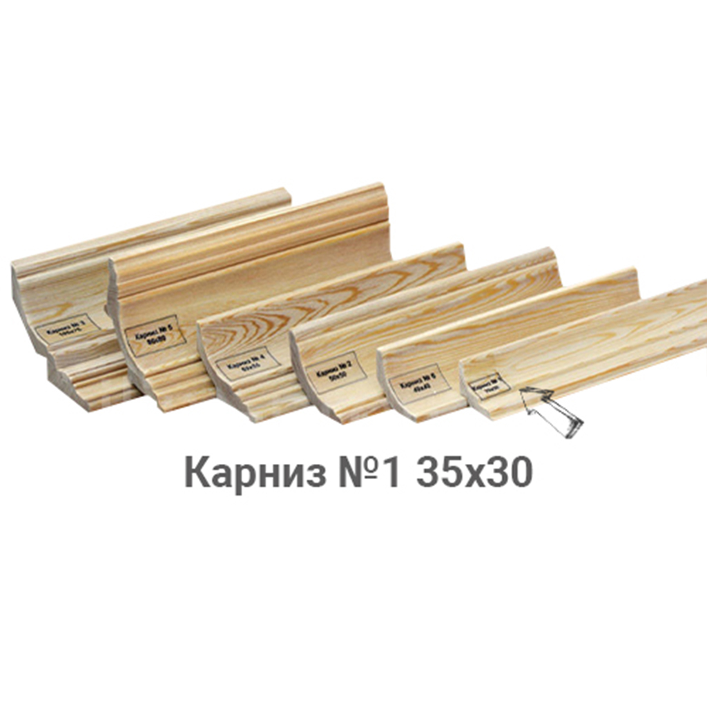 Плинтус потолочный 35х30 карниз №1 из лиственницы СОРТ Прима